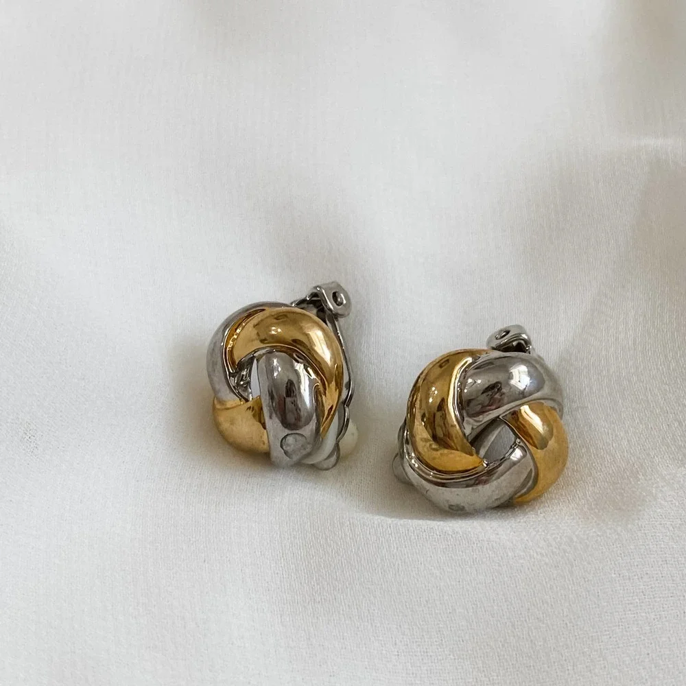 VTG Silver Gold Woven Knot Earrings